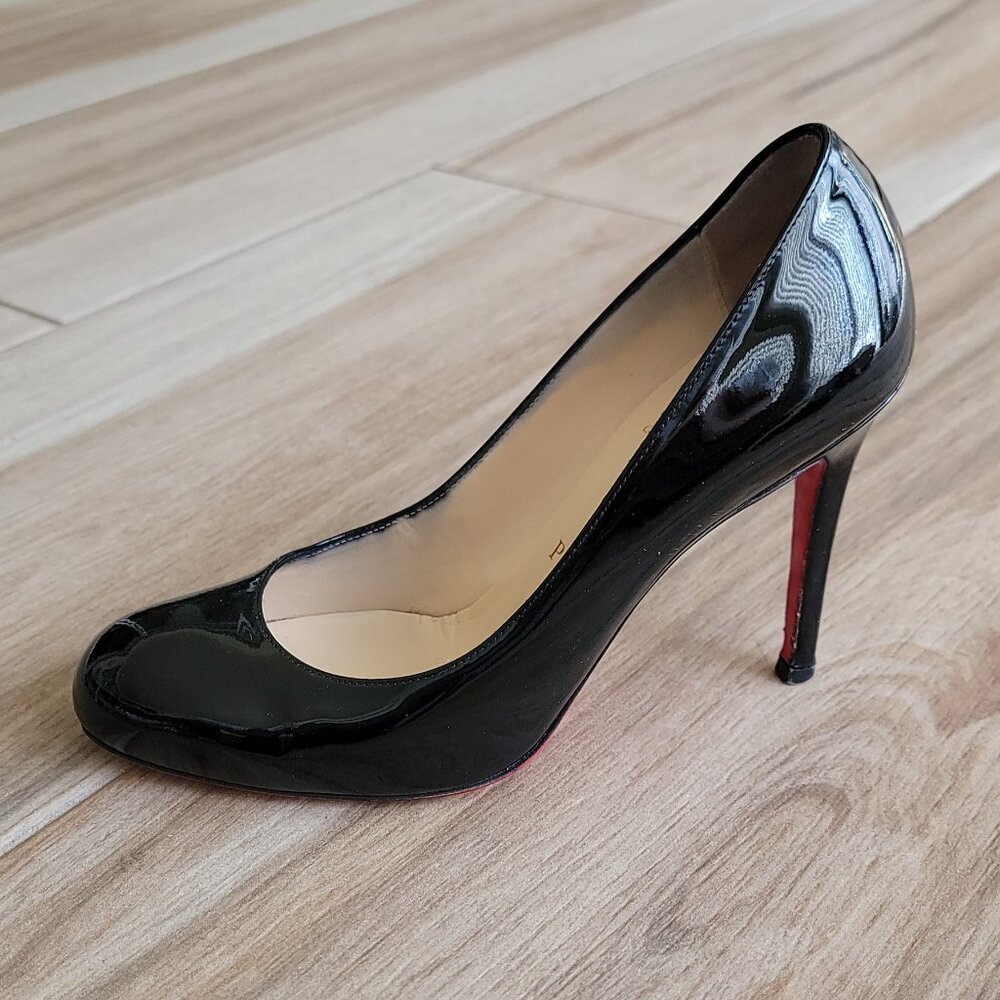 Christian Louboutin Simple Black Patent Pump Shoes Eur. 37